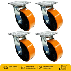 Kit 4 Rodízios Giratórios Poliuretano 6 Pol 50mm 480kg JST Cargas Pesadas