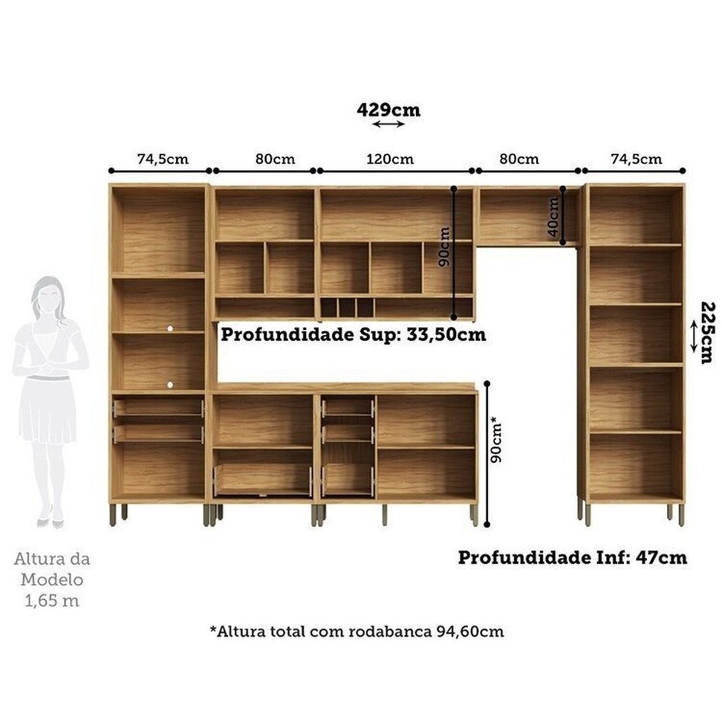 Cozinha Completa Modulada 100% MDF 7 Peças 14 Portas 6 Gavetas e Vidro 429cm Vicenza Espresso Móveis · foto 2