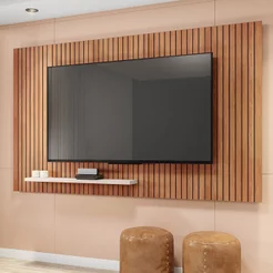 Painel para TV até 70 Polegadas MDF 180CMX120CM Frisos Decorativos Valença Marrom Freijó/Off White