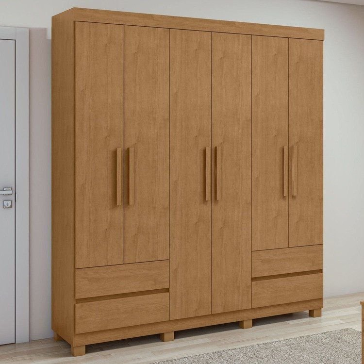 Guarda-Roupa 6 Portas 4 Gavetas Argus com Pés Amêndoa Clean