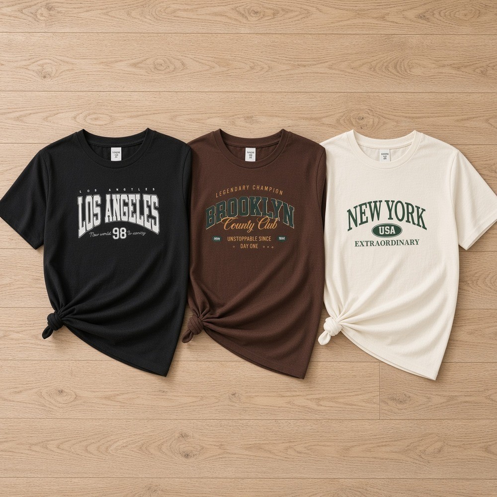 Kit 3 Camisetas Femininas Estampadas Los Angeles Brooklyn New York College Blusinha Algodão Confortável