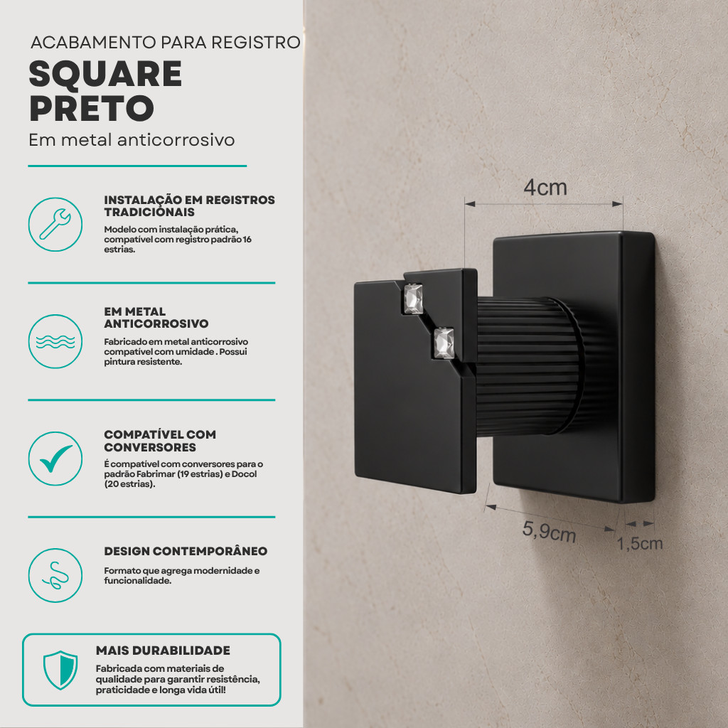 Acabamento de Registro Square 1/2 ou 3/4 Compatível Deca Água Fria — imagem 2 de 2