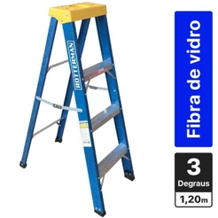 Escada tesoura simples em fibra de vidro 3 degraus + patamar 1,20 m- Premium Rotterman