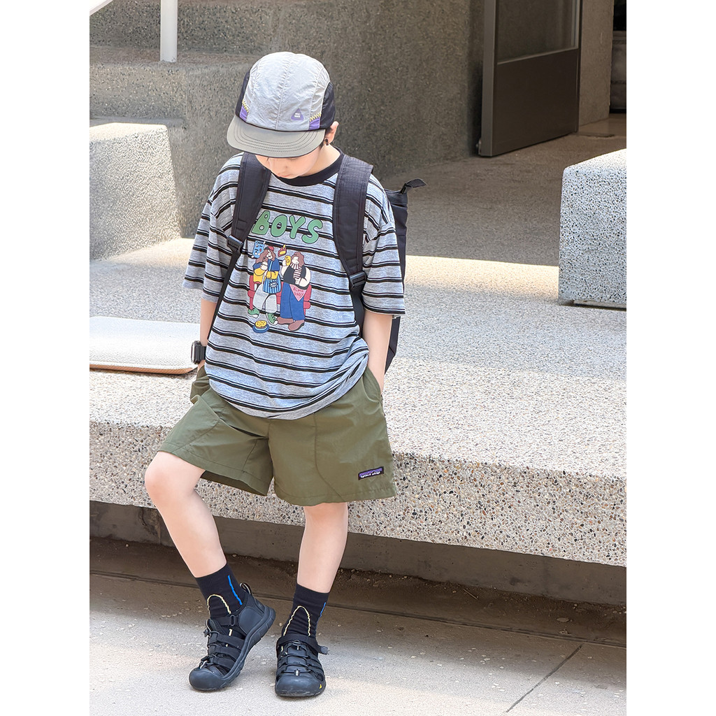 Yima meninos carta dos desenhos animados impresso listrado manga curta camiseta crianças verão estilo fino bebê solto ca