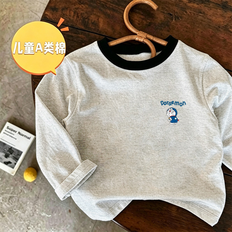 100% algodão meninos cor-bloqueio em torno do pescoço de manga comprida camiseta primavera outono médio pequeno crianças