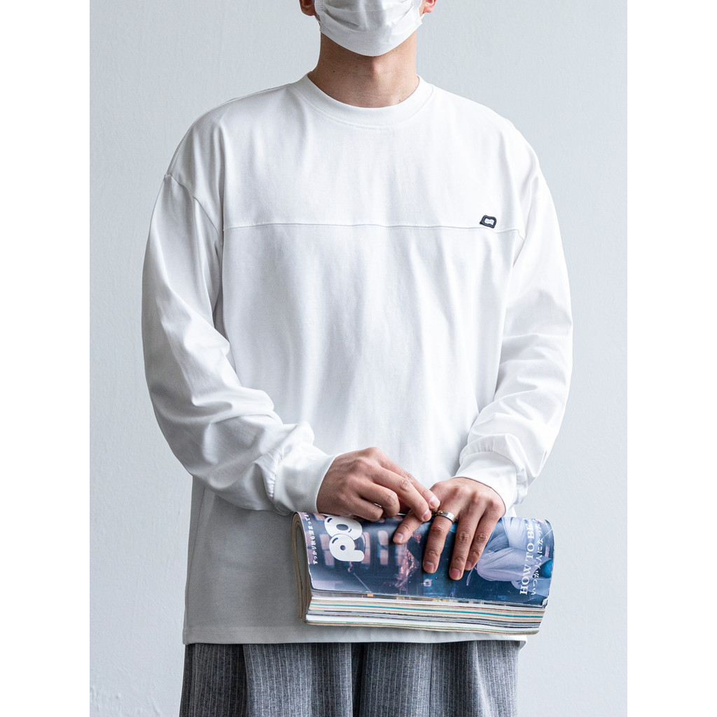 2026 primavera novo estilo puro algodão carta impressa em torno do pescoço de manga comprida camiseta masculina rufião b