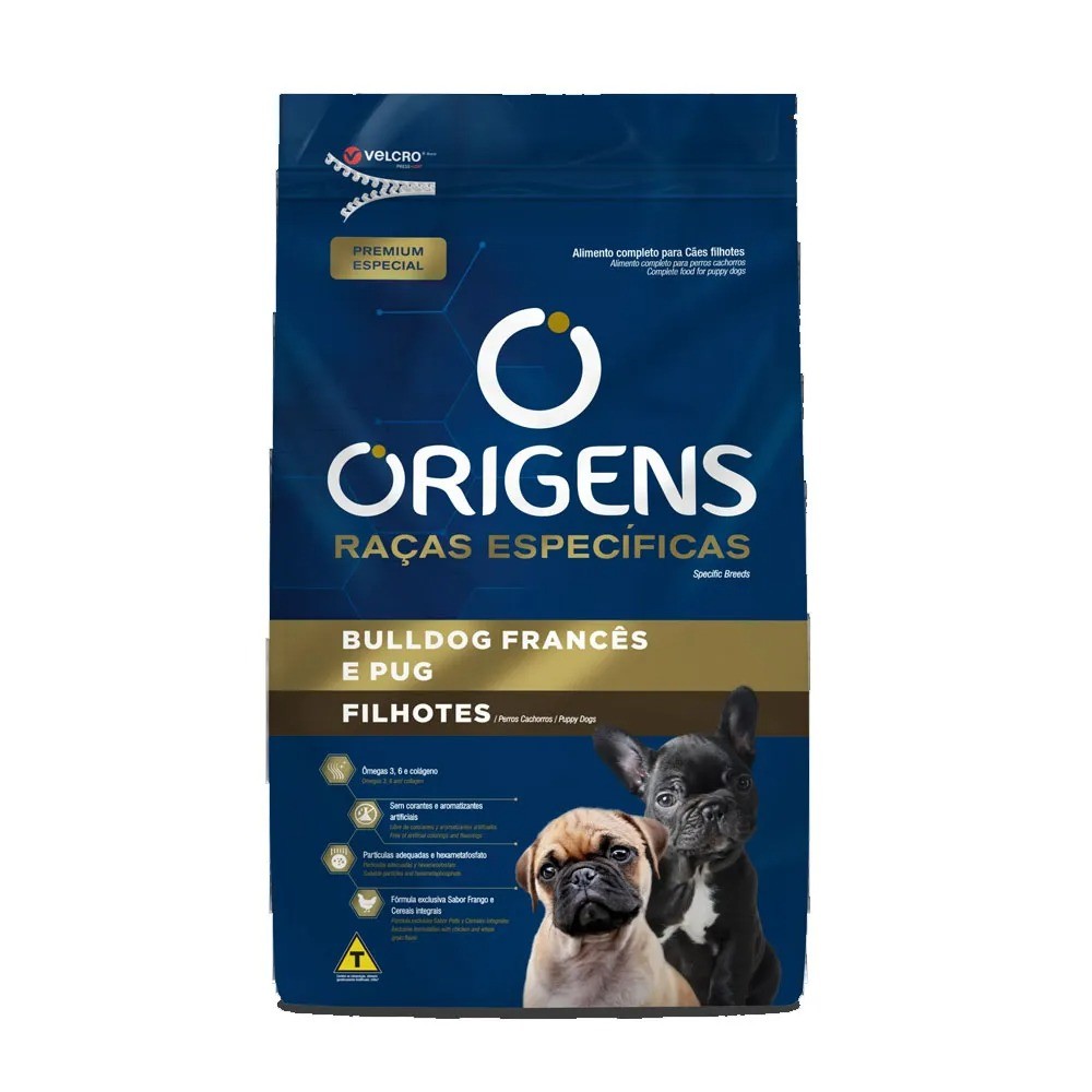 RAÇÃO ORIGENS CÃES FILHOTES BULLDOG FRANCÊS E PUG 1KG