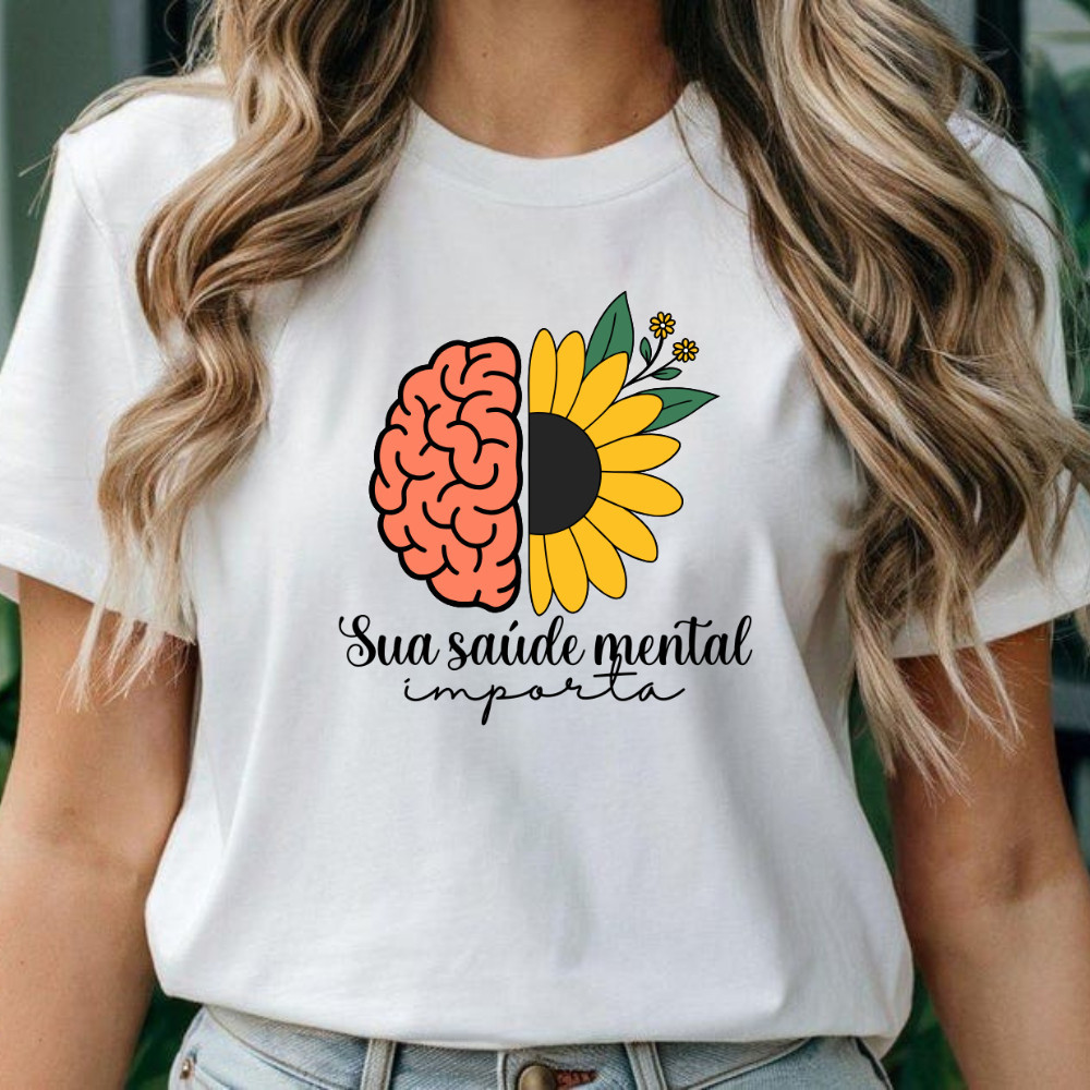Camiseta Saúde Mental Importa Cerebro Flor  Psicologia Psicóloga Setembro Amarelo Uniforme Terapeuta