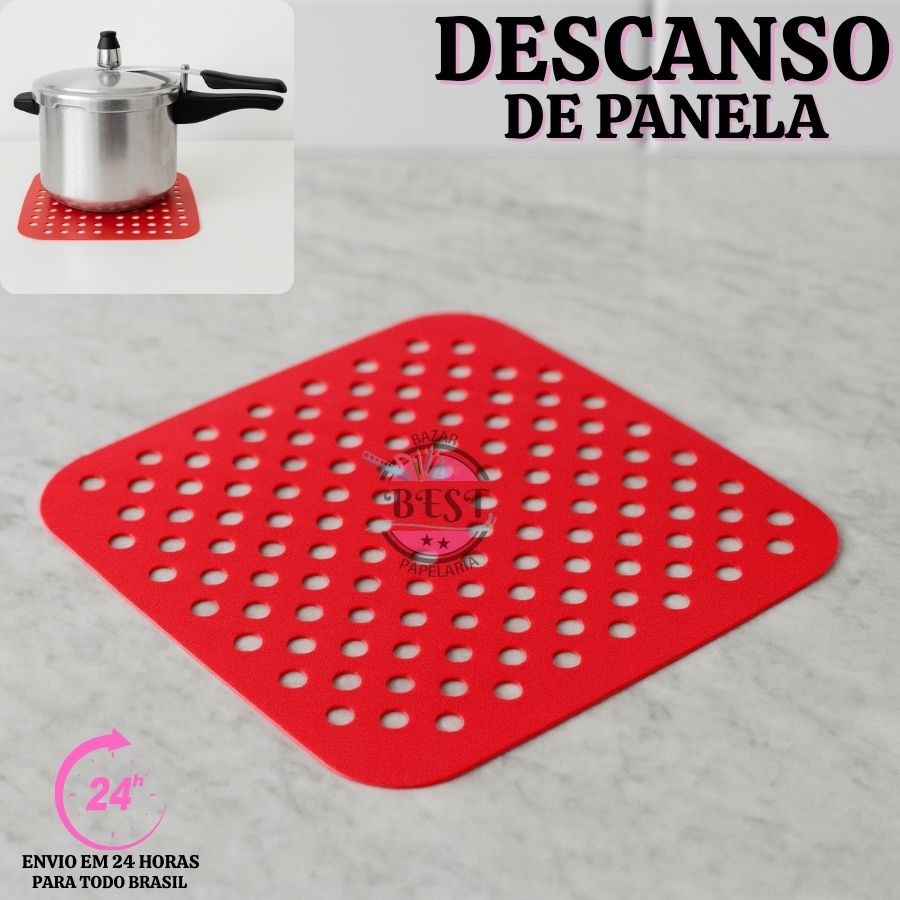 Tapete Protetor Forma Silicone P/ Air Fryer Fritadeira Quadrado Vermelho