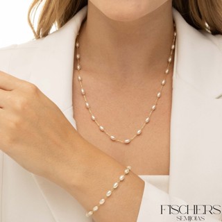 Kit Colar e Pulseira Pérolas Ovais Barroca Banhado Ouro 18k Feminino Luxo - Fischer Semijoias em Oferta na Shopee