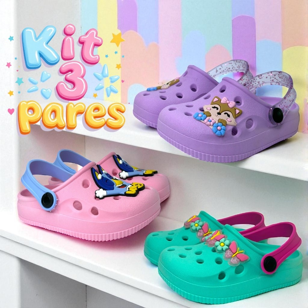 KIT 3 PARES BABUCHE INFANTIL MENINA PERSONALIZADO em Oferta na Shopee