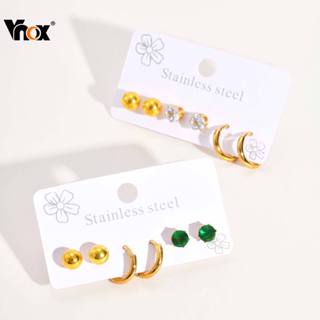 Vnox 3 Pçs Bola De Aço Verde E Branco Zircão Cúbico Frisado Brincos Círculo Feminino Meninas Simples Conjunto De Três Pe em Oferta na Shopee