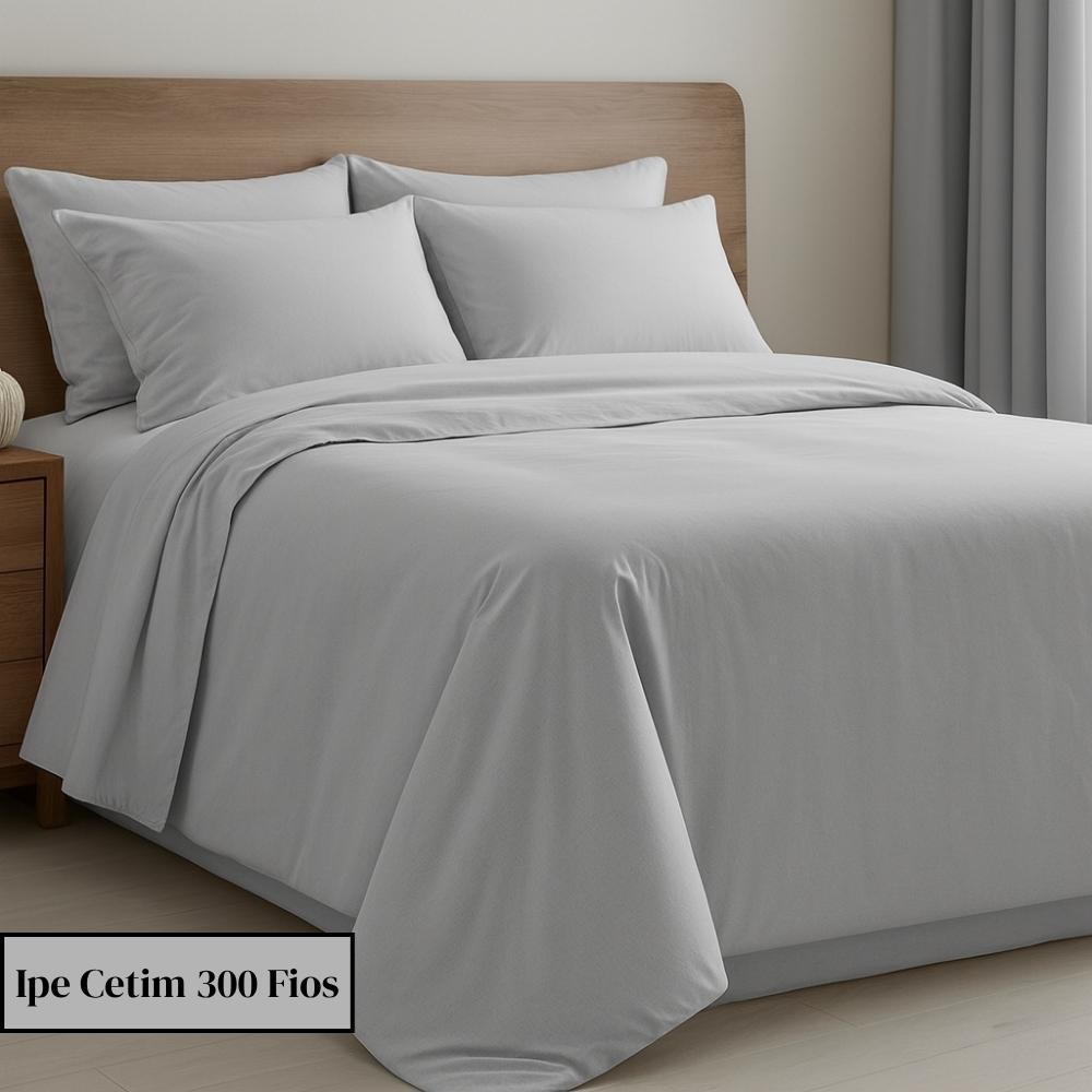 Jogo de Lençol Casal Queen King 100% Algodão Ipê 300 Fios 4 Peças Toque Macio e Elegante a Sua Cama