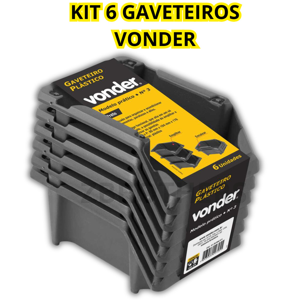 Gaveteiro Plástico Jogo Com 6 Peça Modelo Prático no 3 Preto Vonder