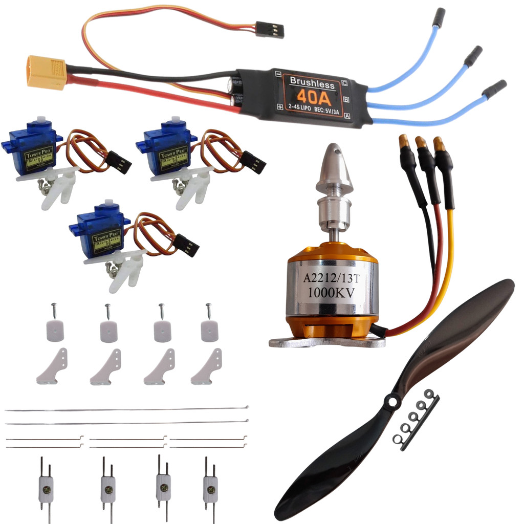 Kit Combo Elétrico Aeromodelo 3D Acrobático Hélice 10/4.7 Motor 2212 1000kv Esc 40A 3 servo linkagem