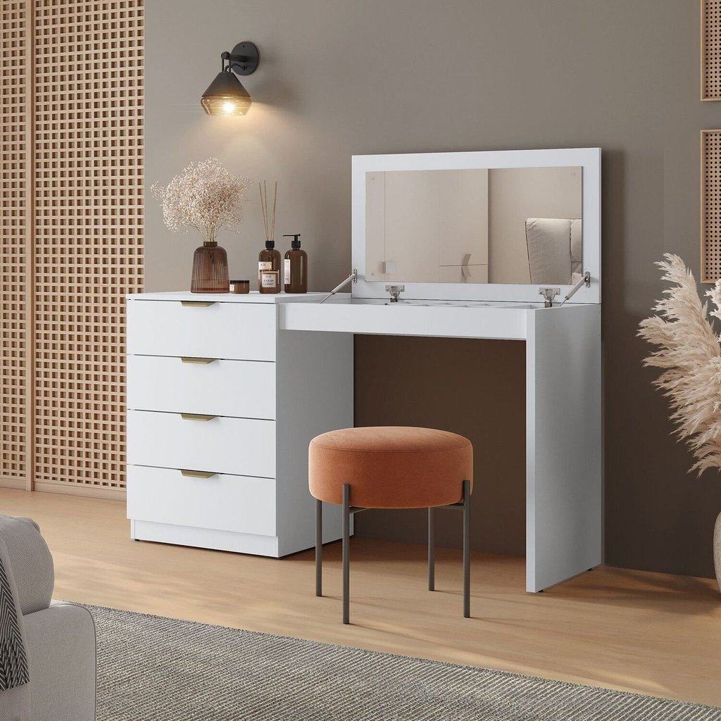 Penteadeira Camarim com Espelho MDF 4 Gavetas Afrodite Branco em Oferta na Shopee