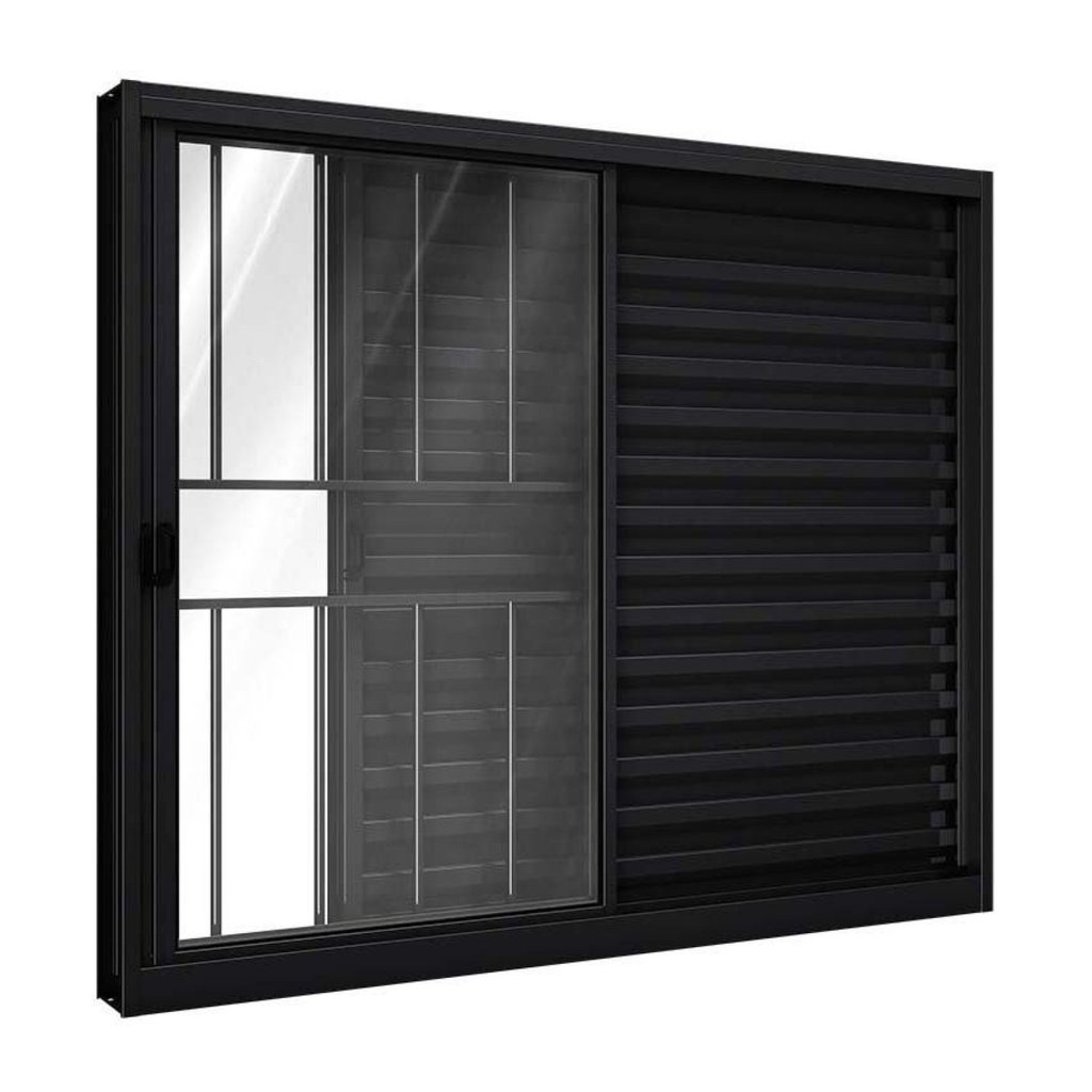 Janela de Alumínio Veneziana de Correr Lateral com Grade 3 Folhas 100x100cm Riobras 100cm x 100cm em Oferta na Shopee