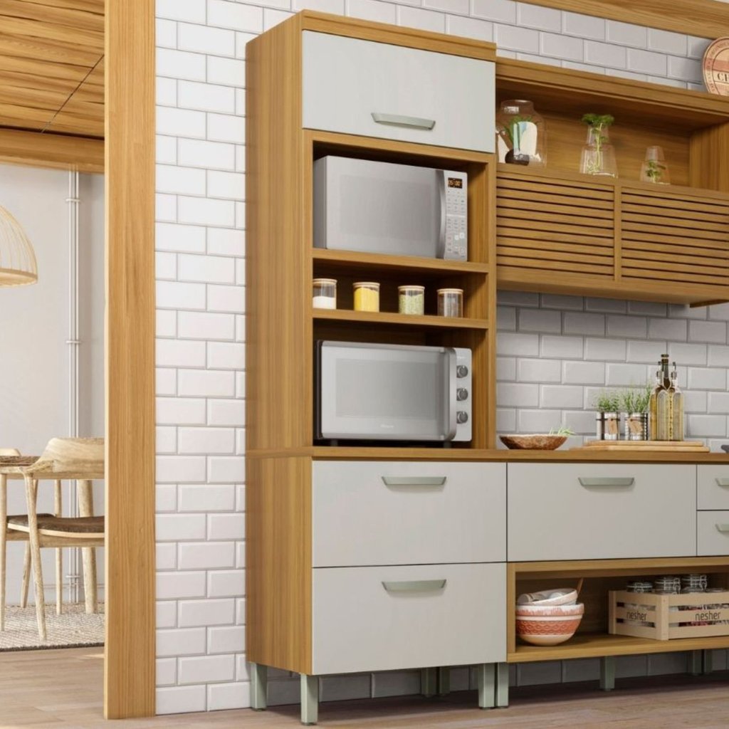 Paneleiro Torre Quente 2 Portas 1 Gaveta Princesa  100% Mdf Freijó/Off White em Oferta na Shopee