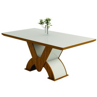 Mesa de Jantar 6 Lugares Retangular Tampo de Vidro Genova Yescasa Pinho/Off White em Oferta na Shopee