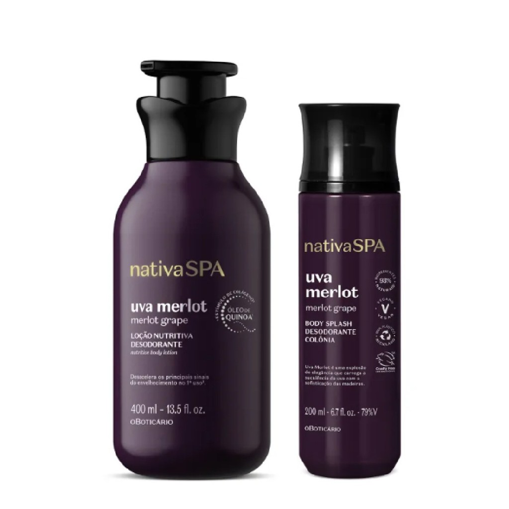 NATIVA SPA UVA MERLOT KIT LOÇÃO + BODY SPLASH DA PERFUMARIA O BOTICÁRIO
