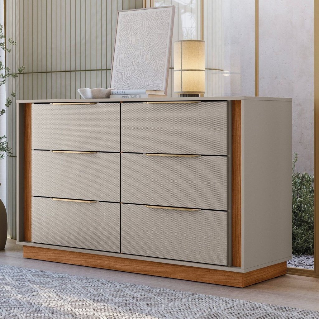 Cômoda 6g Sophia para Quartos 82,5x45x136cm Nogueira/Nude em Oferta na Shopee