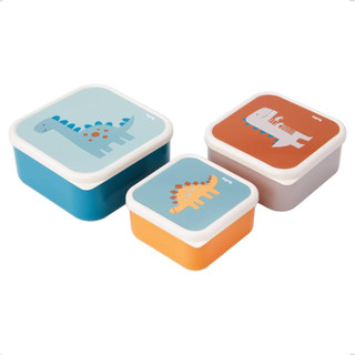 Kit 3 Potinhos Papa Lancheira Comida Escolar Magic Dino Dinossauro Livre BPA Tampa Azul Pote Buba