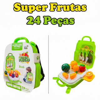 Kit de Frutas de Brinquedo com Acessórios Maleta 24 Peças 3 em 1 ENTREGA RÁPIDA