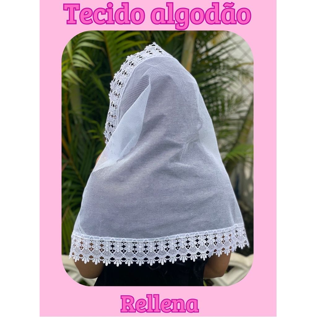 VÉU CCB ADULTO TECIDO ALGODÃO COM RENDA GUIPIR QUADRADO OU REDONDO em Oferta na Shopee