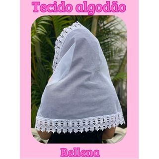 VÉU CCB ADULTO TECIDO ALGODÃO COM RENDA GUIPIR QUADRADO OU REDONDO em Oferta na Shopee
