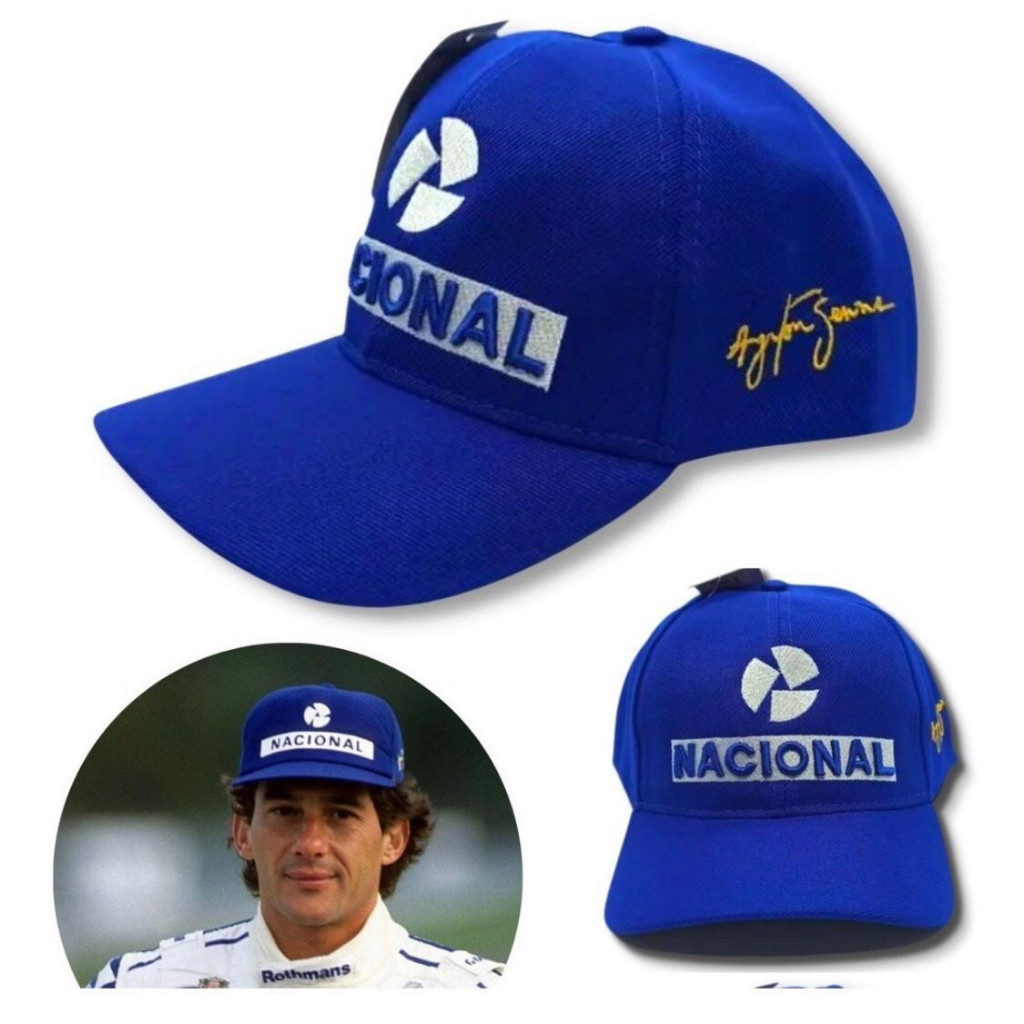 Boné Ayrton Senna Nacional Retro Azul Aba Curvada Linha Premium