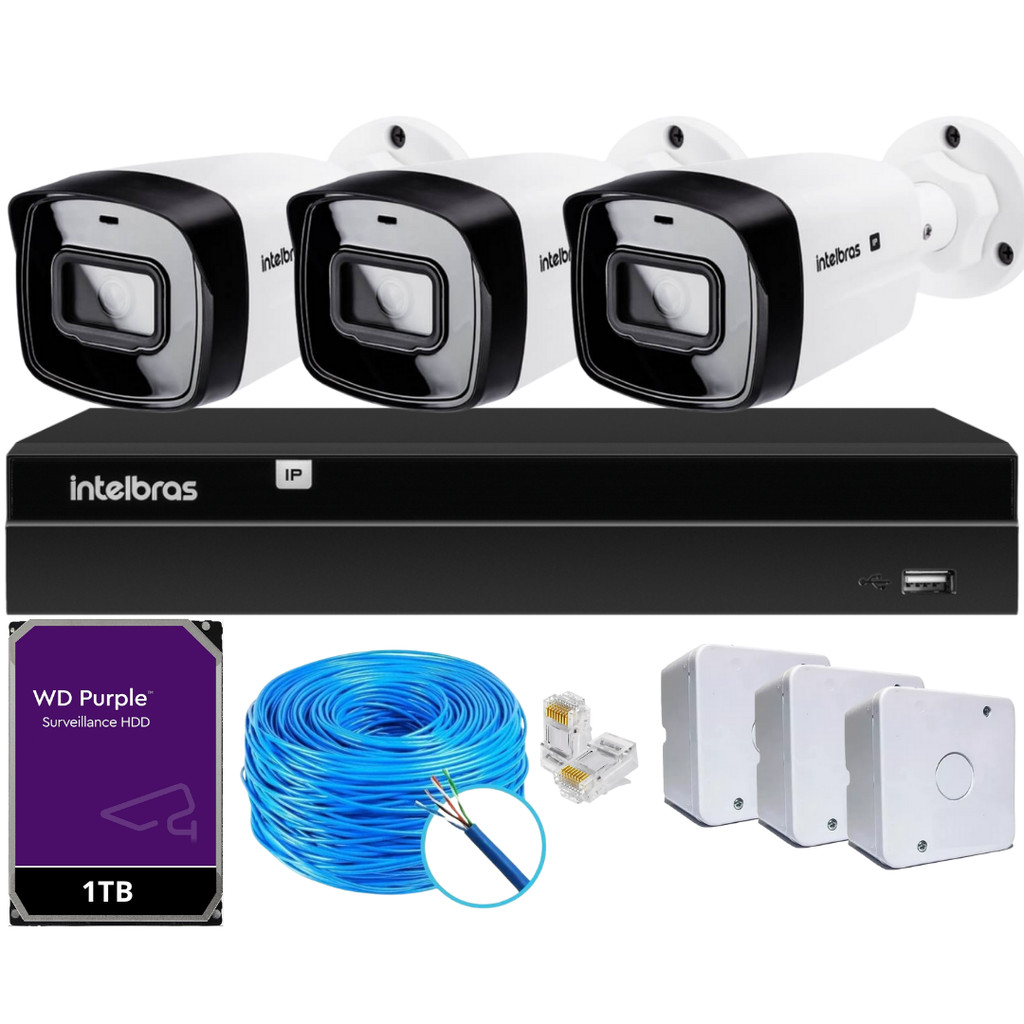 Kit 3 Câmeras IP Vipc Intelbras NVD 1404P HD 1TB Purple