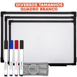 Quadro Branco Lousa Branca Escolar Para Anotações Recado Com Moldura Preta Diversos Tamanhos + 4 Canetas + Apagador em Oferta na Shopee