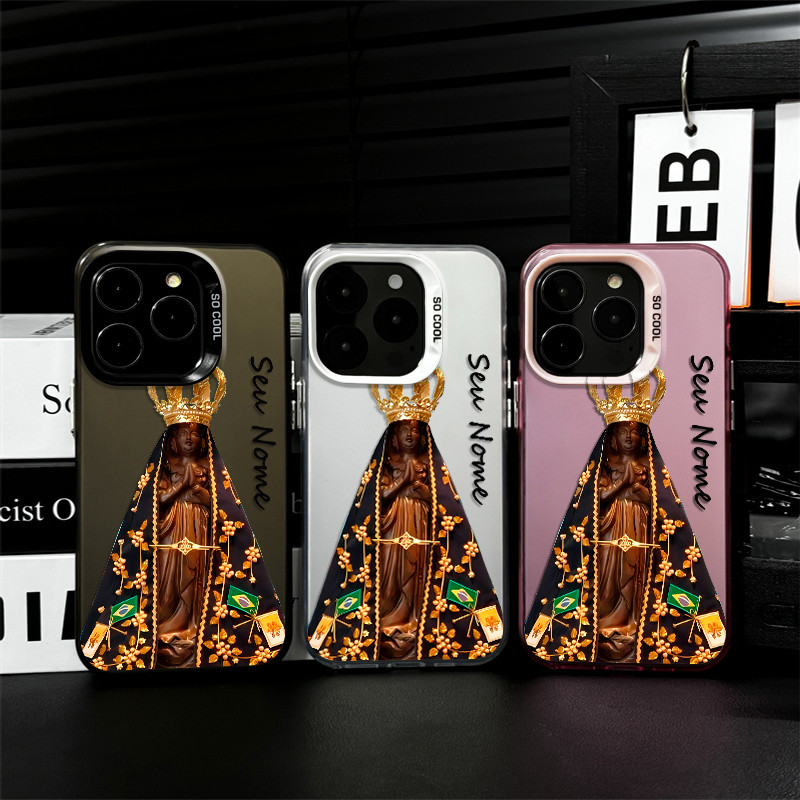 Capinha capa de Com nome personalizado Jesus Nossa Senhora Aparecida para Samsung Galaxy A15 A14 A13 A12 A30 A35 5G Capa