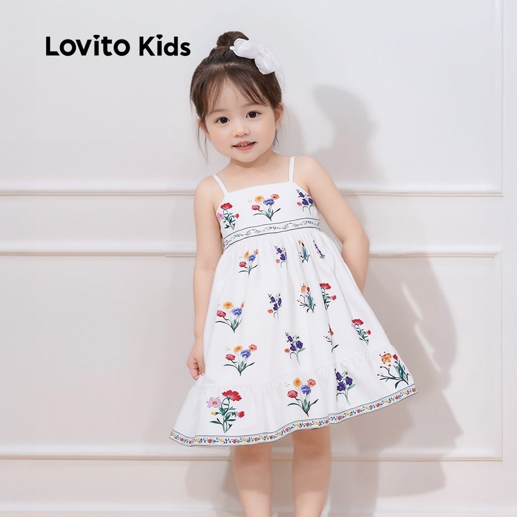 (BKF2) Lovito Kids Vestido Fofo com Franzido para Menina Ideal para primavera/verão L153ED169 em Oferta na Shopee