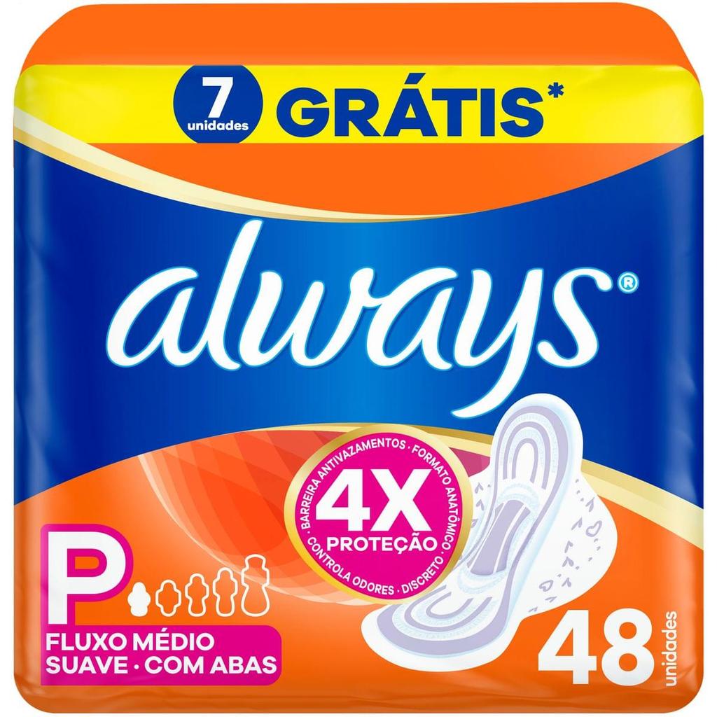Absorvente Always Super Proteção Suave Com Abas Tamanho P 48 Unidades em Oferta na Shopee