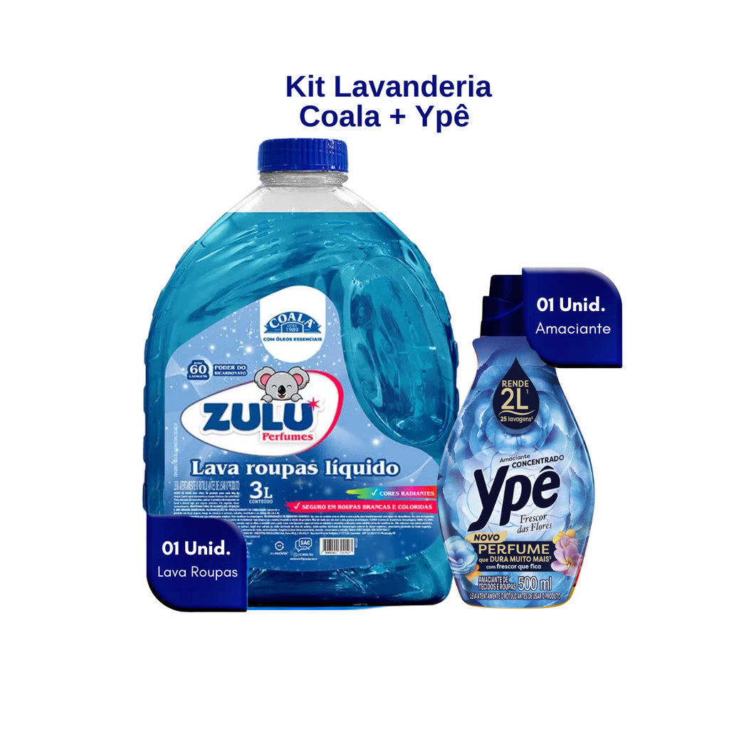 Kit Lava Roupas Zulu 3L Perfumes Coala + Amaciante 500ml Ypê
