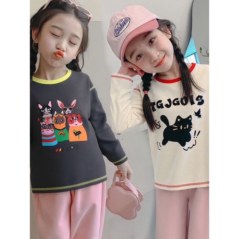 Influenciador camiseta Base crianças meninas 2025 manga comprida topo moda dos desenhos animados contraste cor bebê prim