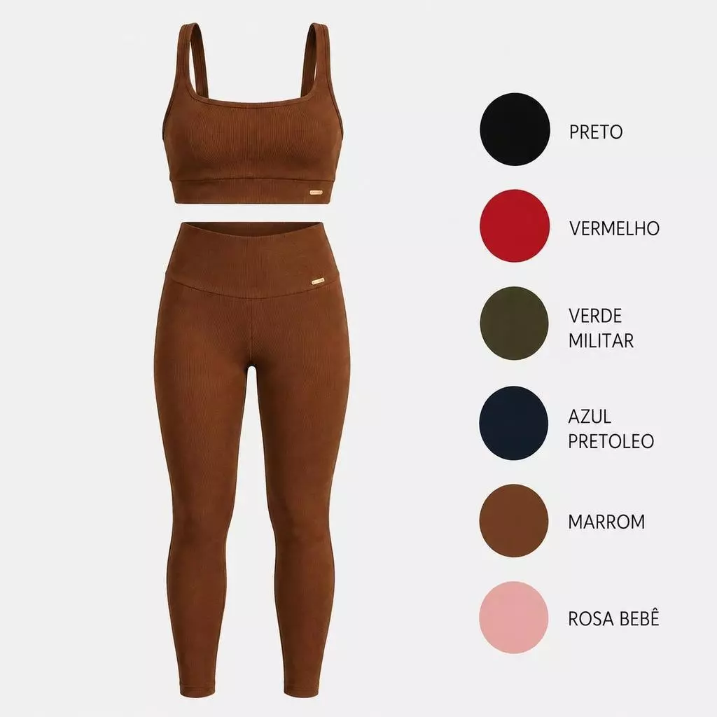 Conjunto Fitness Feminino Top Legging Wonder Canelado Academia Cintura Alta — imagem 1