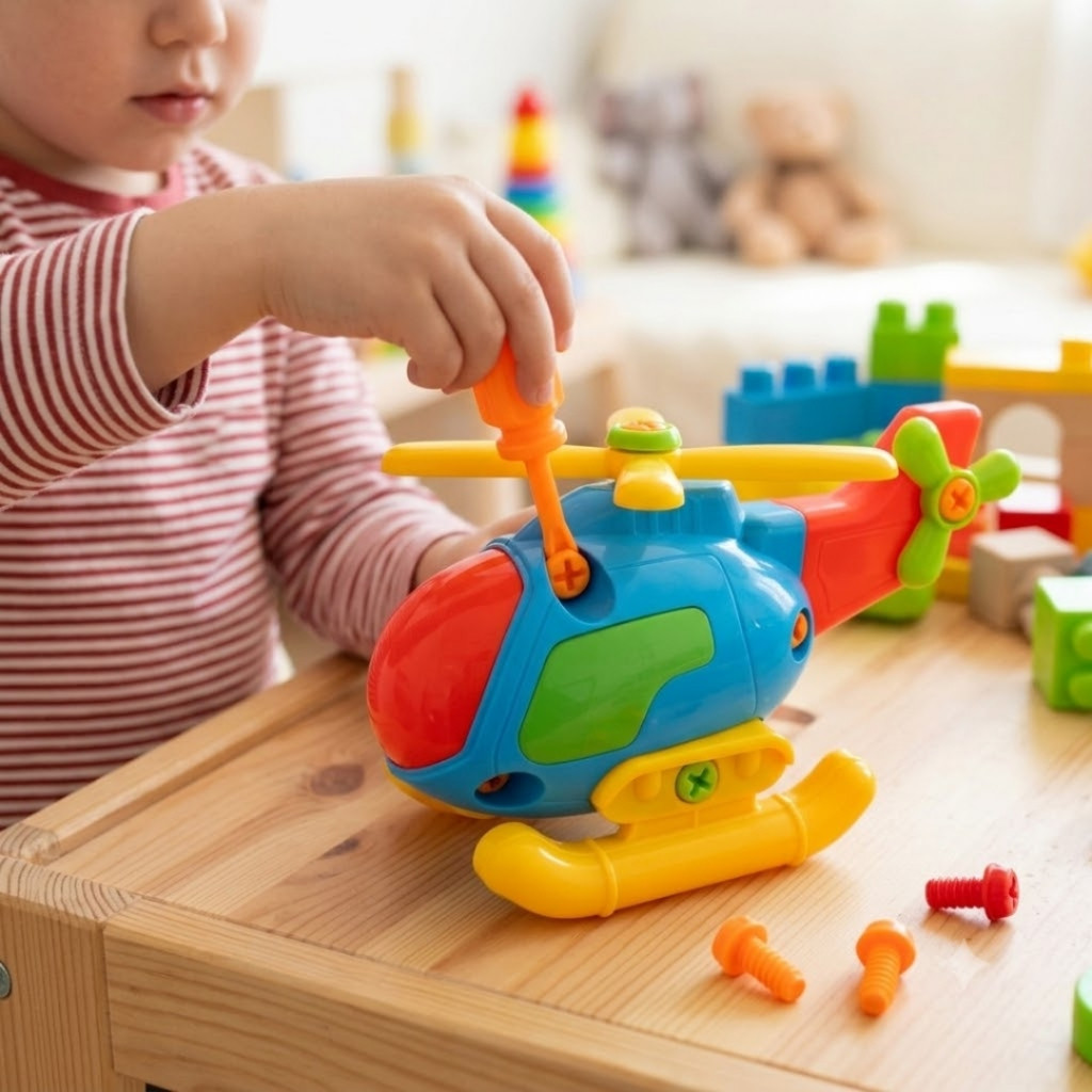 Brinquedo Infantil Monta e Desmonta Com Ferramenta Helicóptero ou Tartaruga Educativo Encaixe Peças
