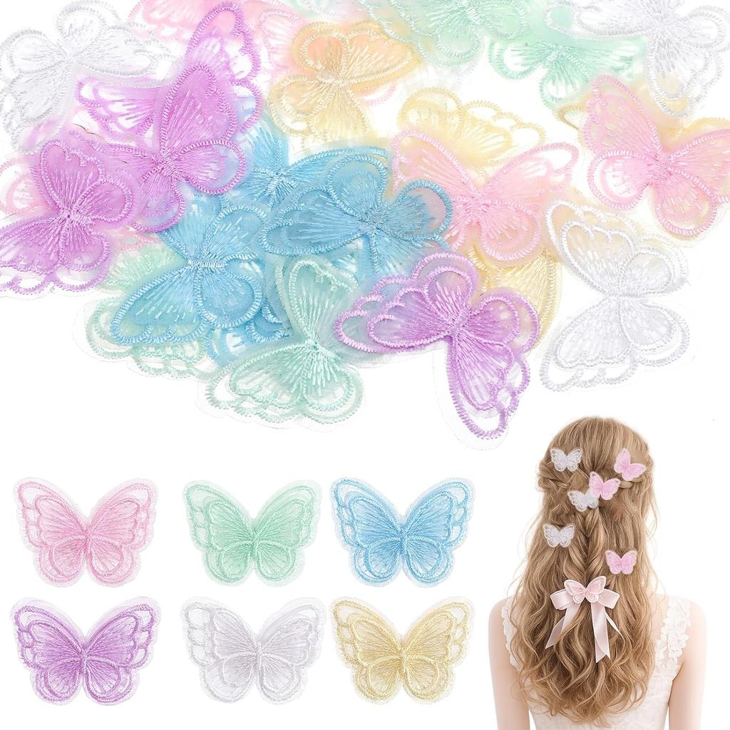 30 Patches de Borboleta Bordados, Decorações de Borboletas em Organza de Dupla Camada, Patches Termocolantes de Borbolet
