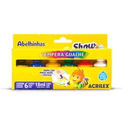 Tinta guache Show Color com pincel 6 cores 18ml 02005 Acrilex