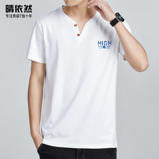 Camiseta masculina americana estampada de manga curta, algodão puro, gola meio Cufflink, roupa de rua solta, camisa de f