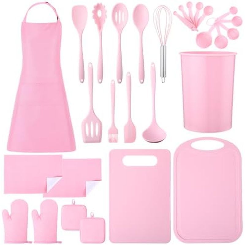 Conjunto de utensílios de cozinha rosa de 29 peças, acessórios de decoração de cozinha com utensílios de cozinha de Sili