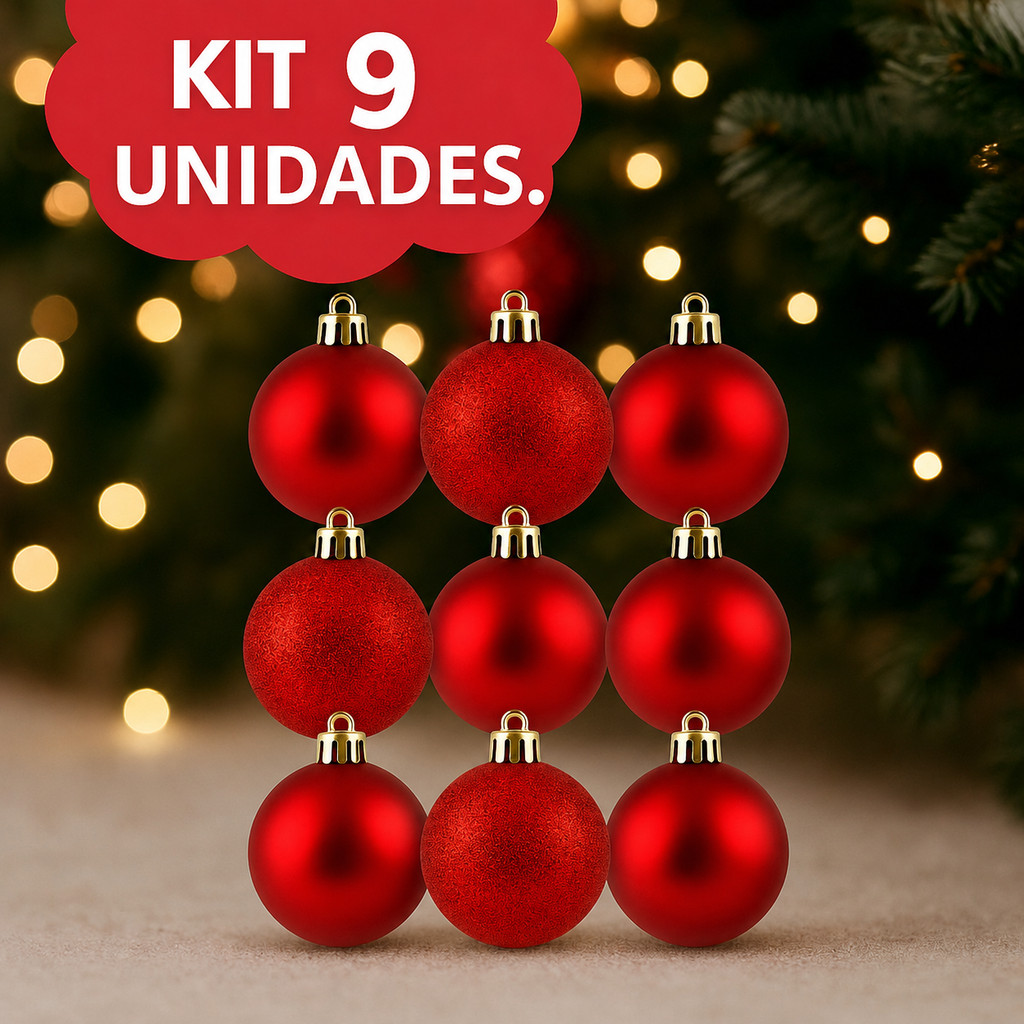 Bolinhas de Natal 6CM 9 unidades Decoração Para Arvore de Natal Natalina Luxo Enfeites