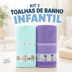Kit 2 Toalhas de Banho Infantil 75x1,20m – 100% Algodão envio Sortido