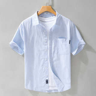 Simples All-Match algodão listrado camisa de manga curta masculina verão na moda Casual solto puro algodão Commuter cami