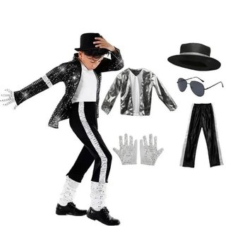 Fantasia de Cosplay do Michael Jackson Billie Jean para Meninos, Traje Preto para Dança Disco, Halloween, Fantasia de Re