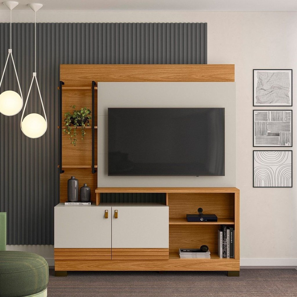 Estante para TV e Home Theater Ripado para TV até 50 Polegadas MDF 160CMX187CM 2 Portas 4 Prateleiras Alagoas Marrom