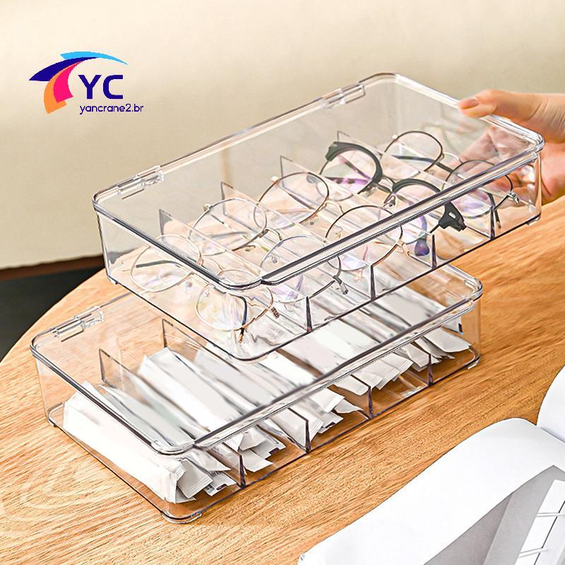 YCBR Caixa De Armazenamento De Óculos Transparente Multifuncional , 5 Grades , Organizador De Sol Dividido , Recipiente 