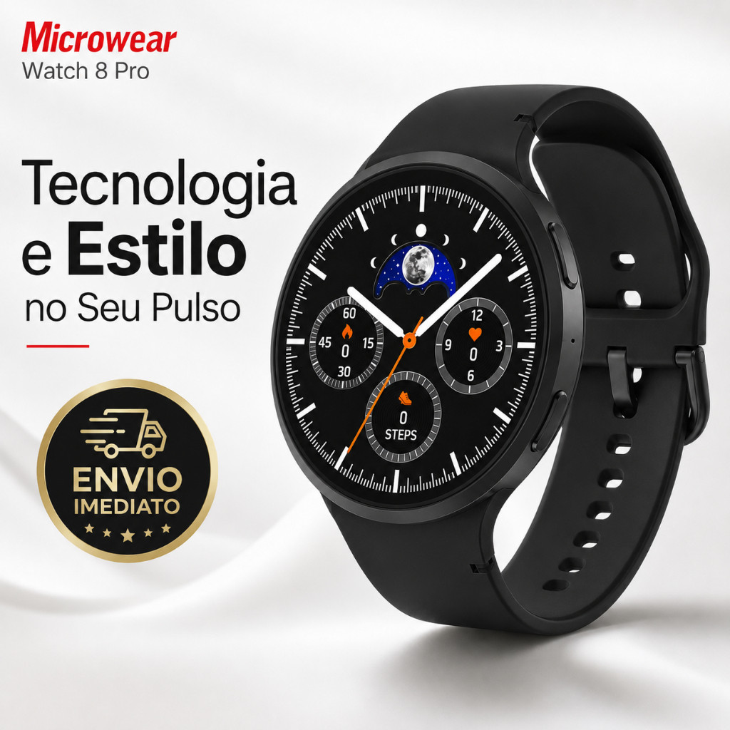 Smartwatch Microwear Watch 8 Pro Relógio Inteligente Chamada Bluetooth Android iOS bluetooth, GPS, Health, Preto/Branco